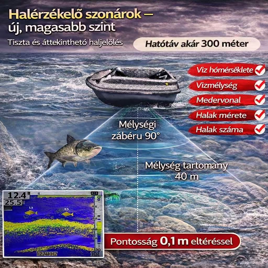 GPS-es etetőhajó halradarral, automatikus etetéssel és visszatéréssel