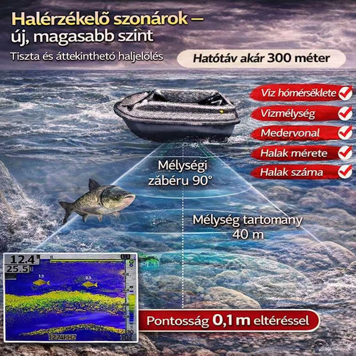 GPS-es etetőhajó halradarral, automatikus etetéssel és visszatéréssel