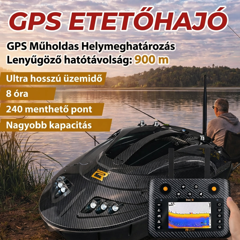 GPS-es etetőhajó halradarral, automatikus etetéssel és visszatéréssel